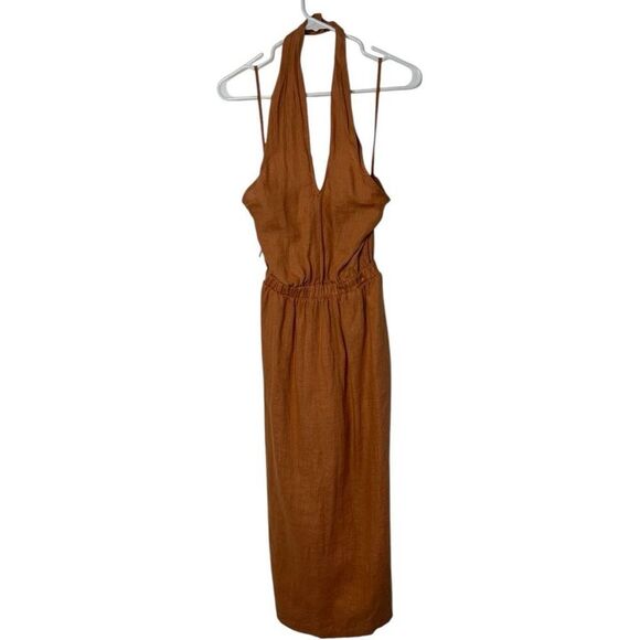 Anthropologie Cloth & Stone Burnt Orange Halter Linen Maxi Dress Size S NWT - Picture 2 of 12